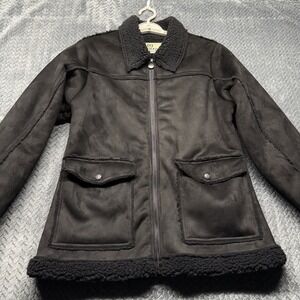 Outback Trading Co Kimberly Jacket‎ Women M Black Faux Suede Sherpa Zip Rancher